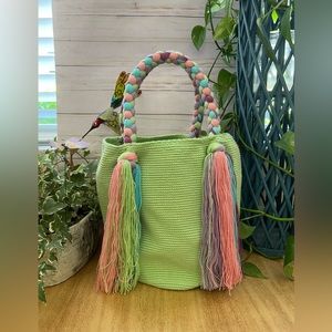 Cute Pastel Green Handwoven Tote Bag - Kawaii-Inspired Flirty Summer Bag